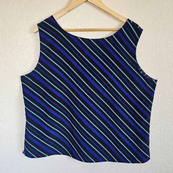 Striped Sleeveless Blouse By Studio I Size 18 Black/Blue Diagonal Stripes Polyes - Picture 4 of 5